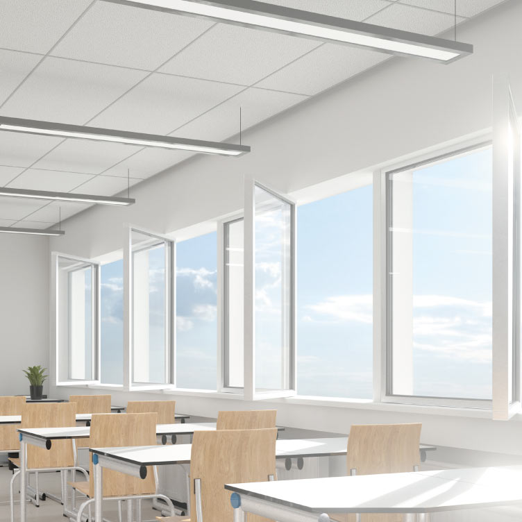 Ventanas termoacusticas para centros educativos, salon de clase con ventanas anti ruido