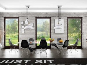 Puerta batiente oficina con vista exterior