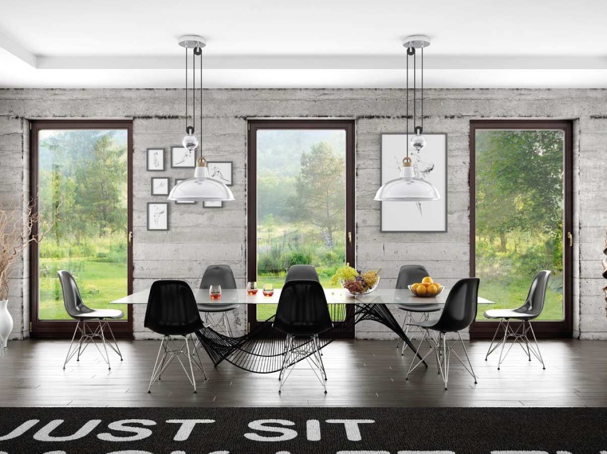 Puerta batiente oficina con vista exterior