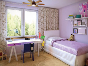 Ventana practicable, habitación de niña rosado con ventana practicable